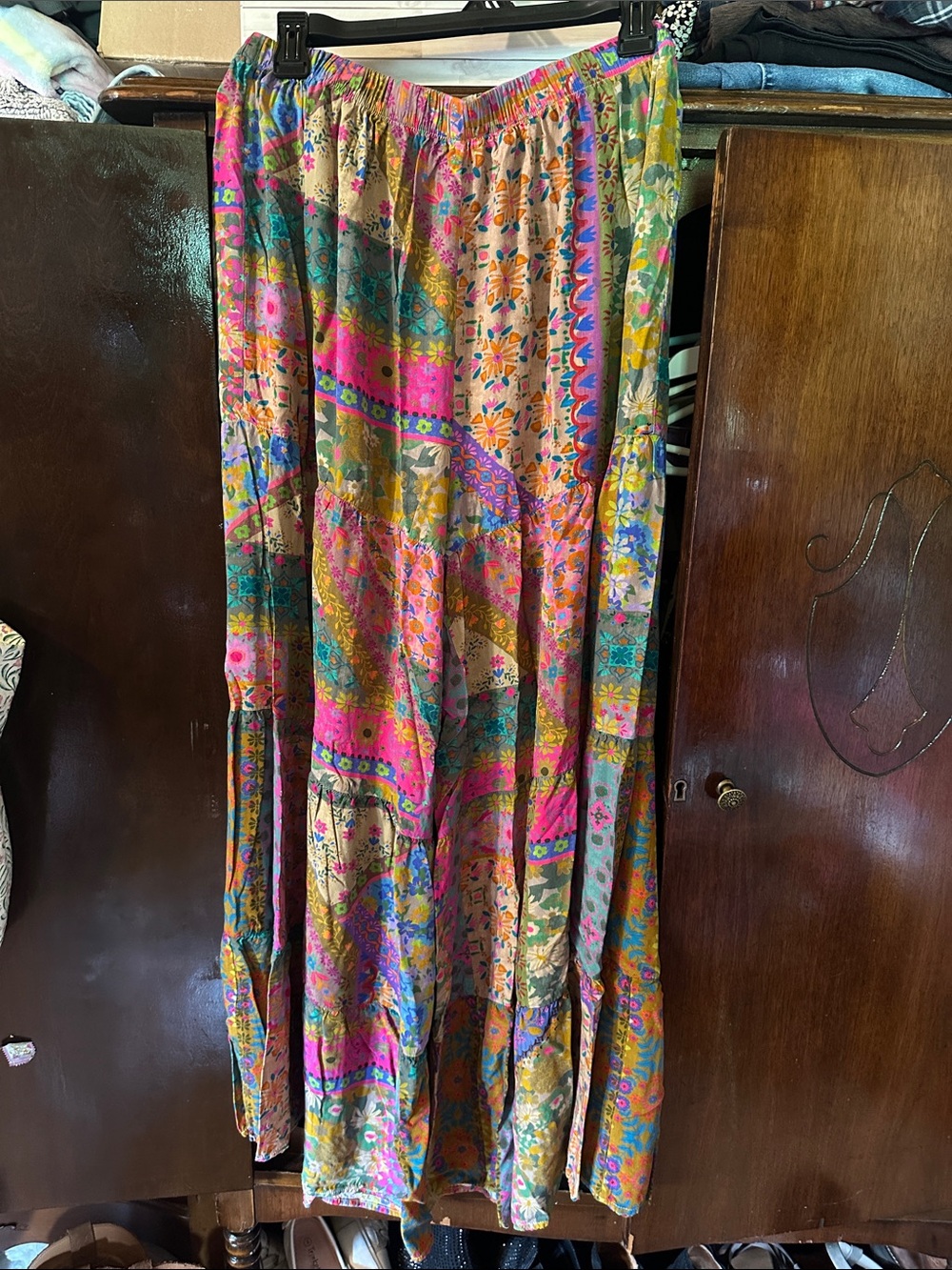Boho Multicolor Floral Tiered Maxi Skirt - Women's